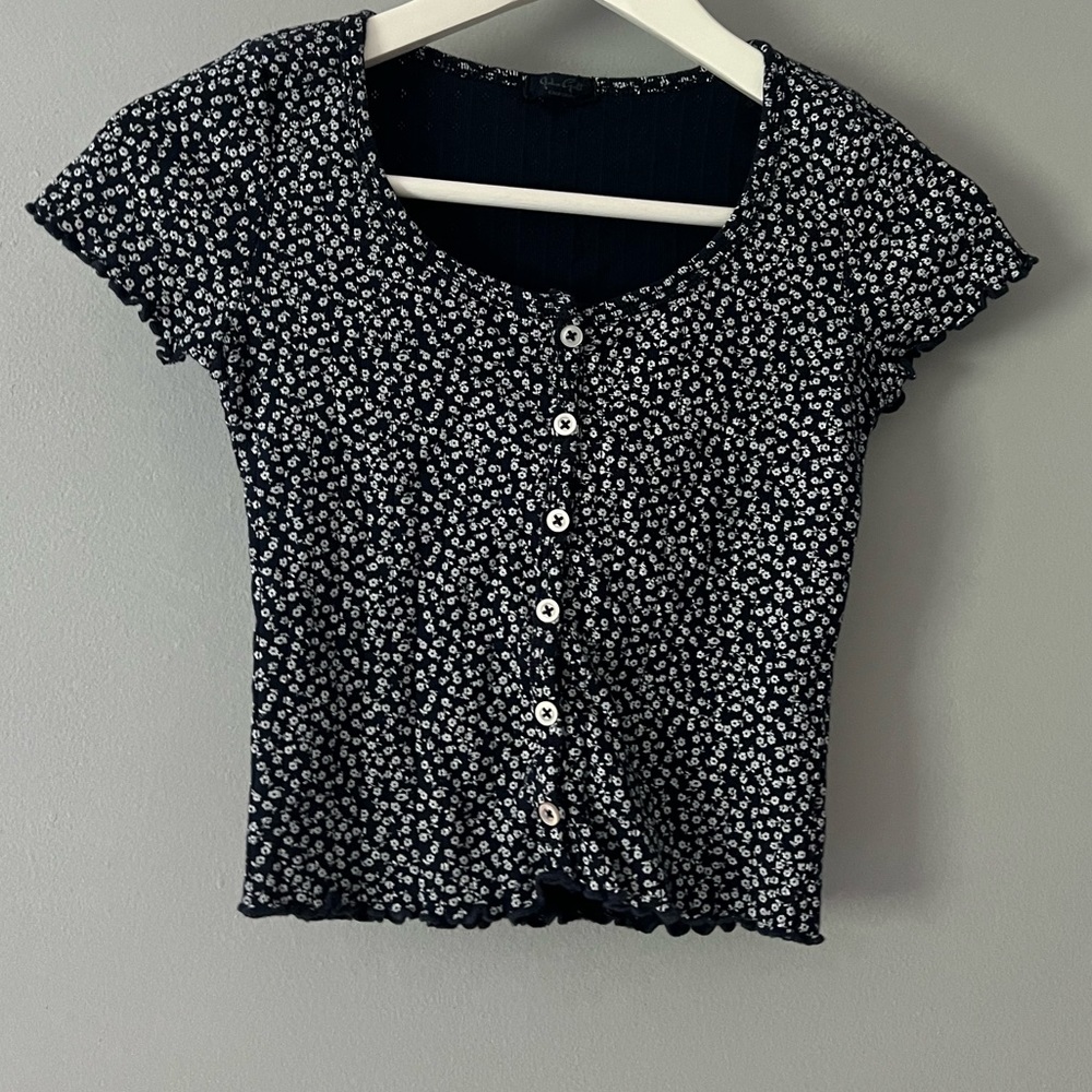 Brandy Melville Dark Blue Crop Top with White Flowers